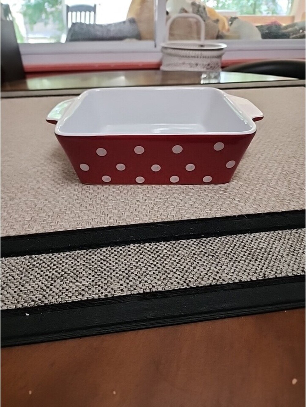 Cooks Tools Square Baking Casserole Dish 11" x9"×2.75" Red Polka Dots Handles